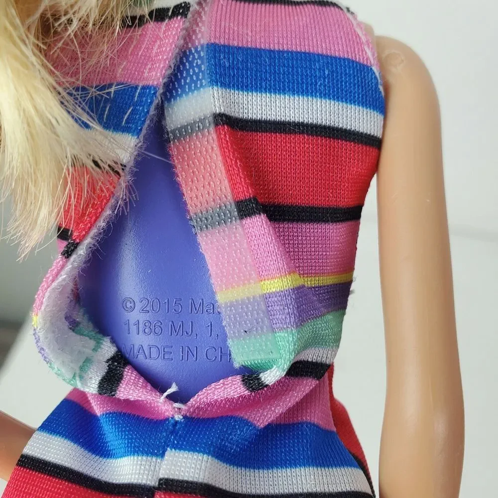 Barbie Fashionista Blonde Caucasian Doll Striped Dress Hand on Hip‎